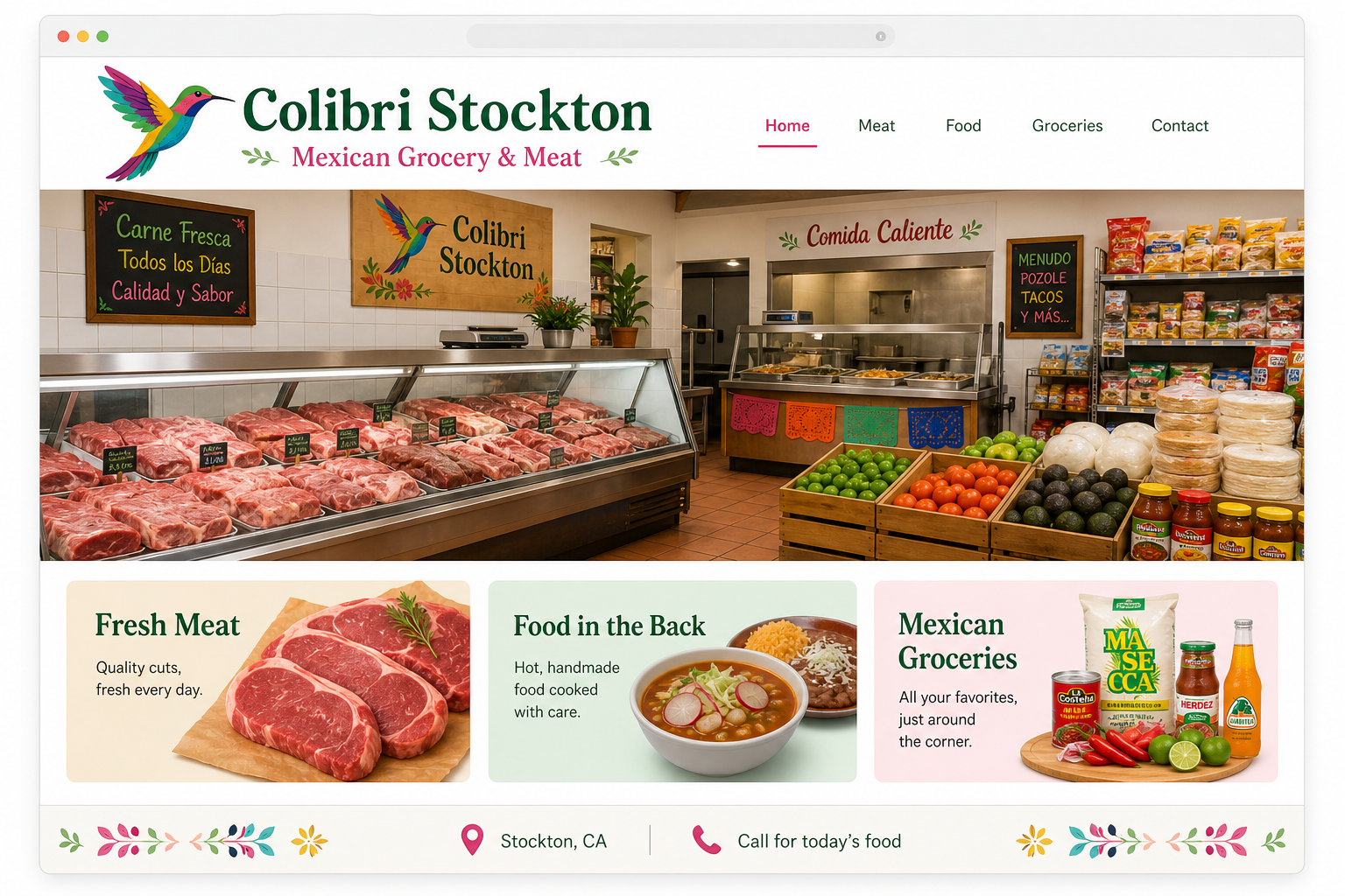 Colibri Stockton Mexican grocery and meat market website mockup